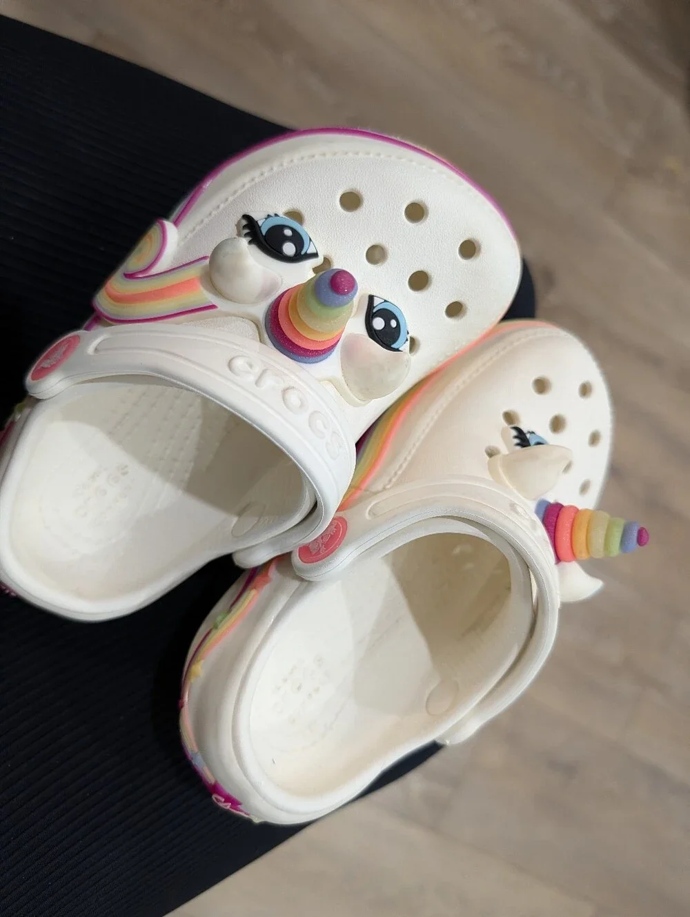 CROCS Kids White Unicorn Light Up Clog Sandals with Rainbow Details